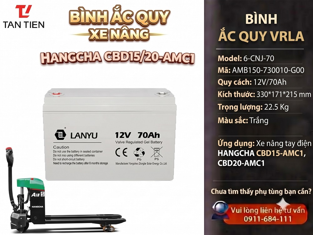 Ắc Quy Xe Nâng HANGCHA CBD15-AMC1 12V/70Ah